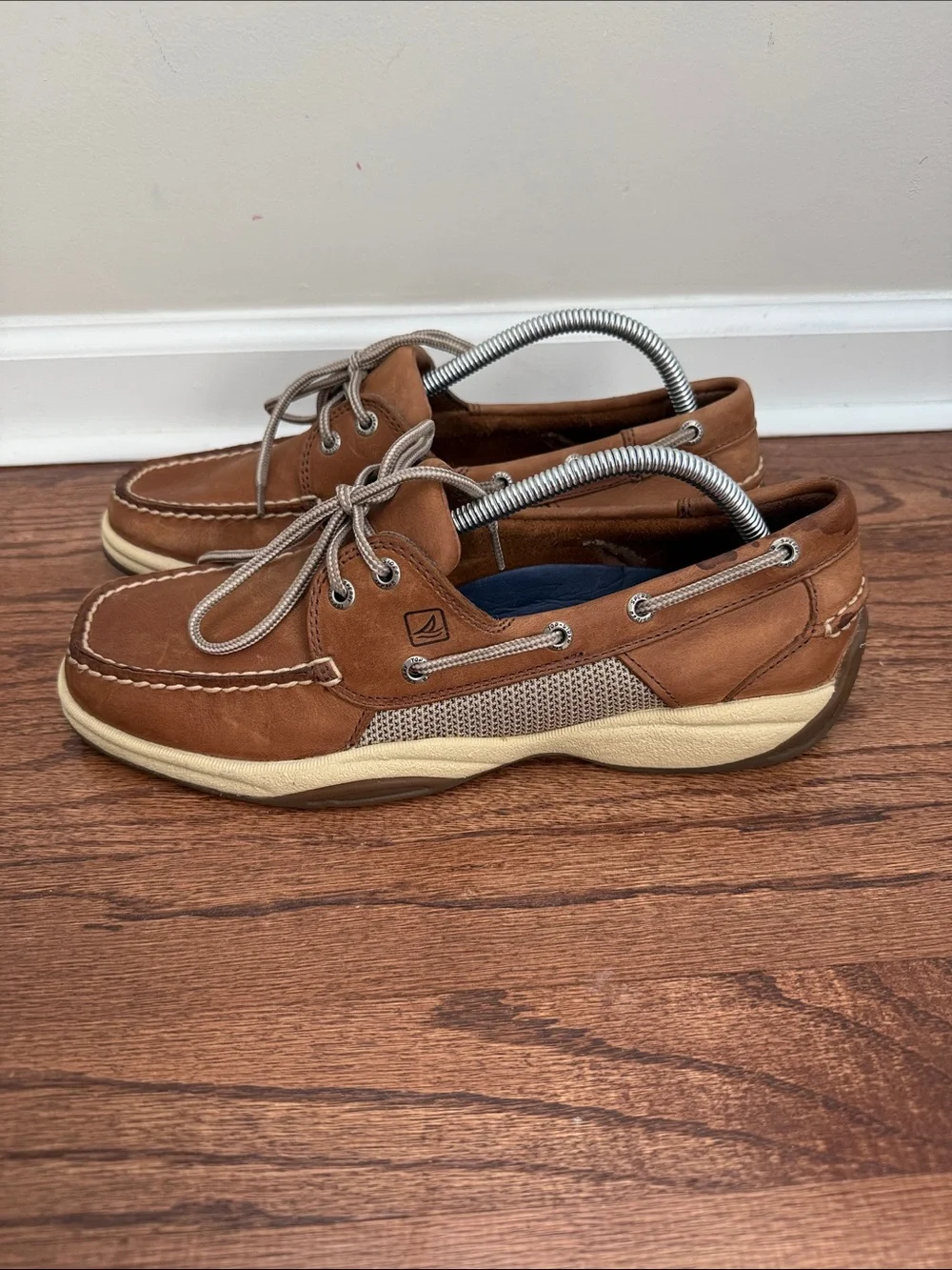 Sperry Top Sider Chestnut Brown Leather Boat Shoes with Contrast Laces